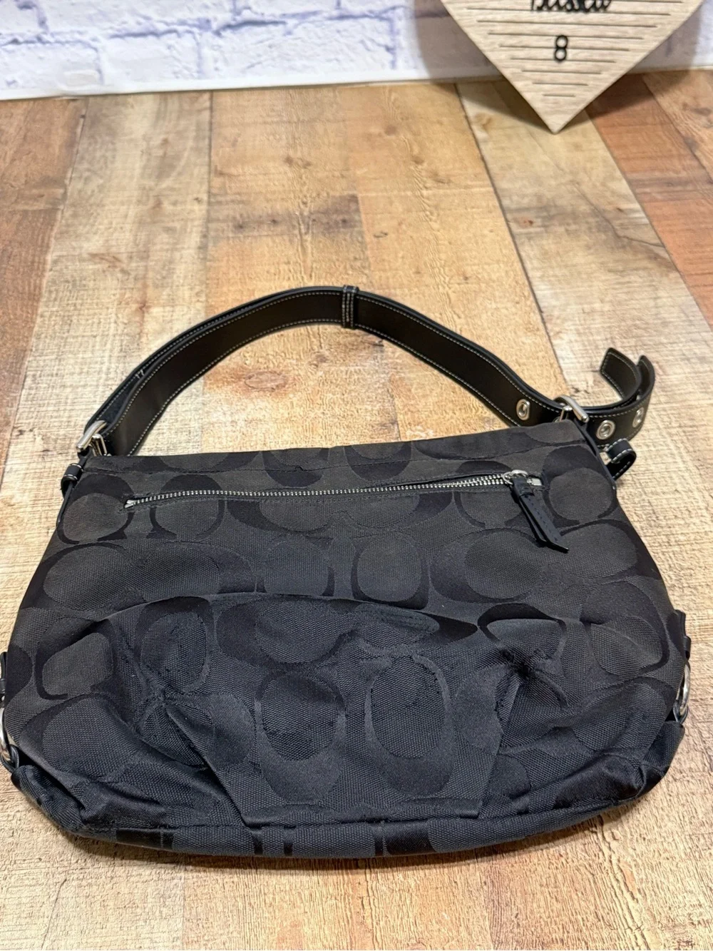 COACH F15067 Signature Duffle Logo Crossbody Bag Top Zip Black